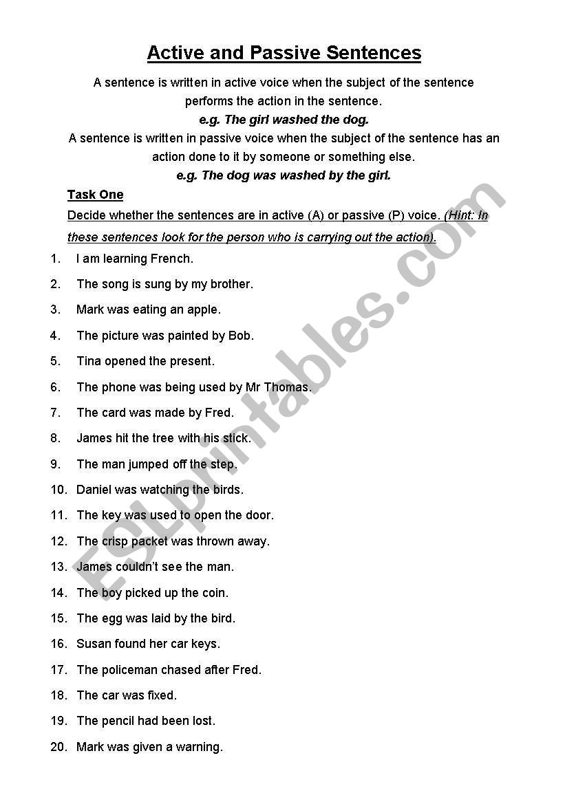 active and passive voice exercise pdf