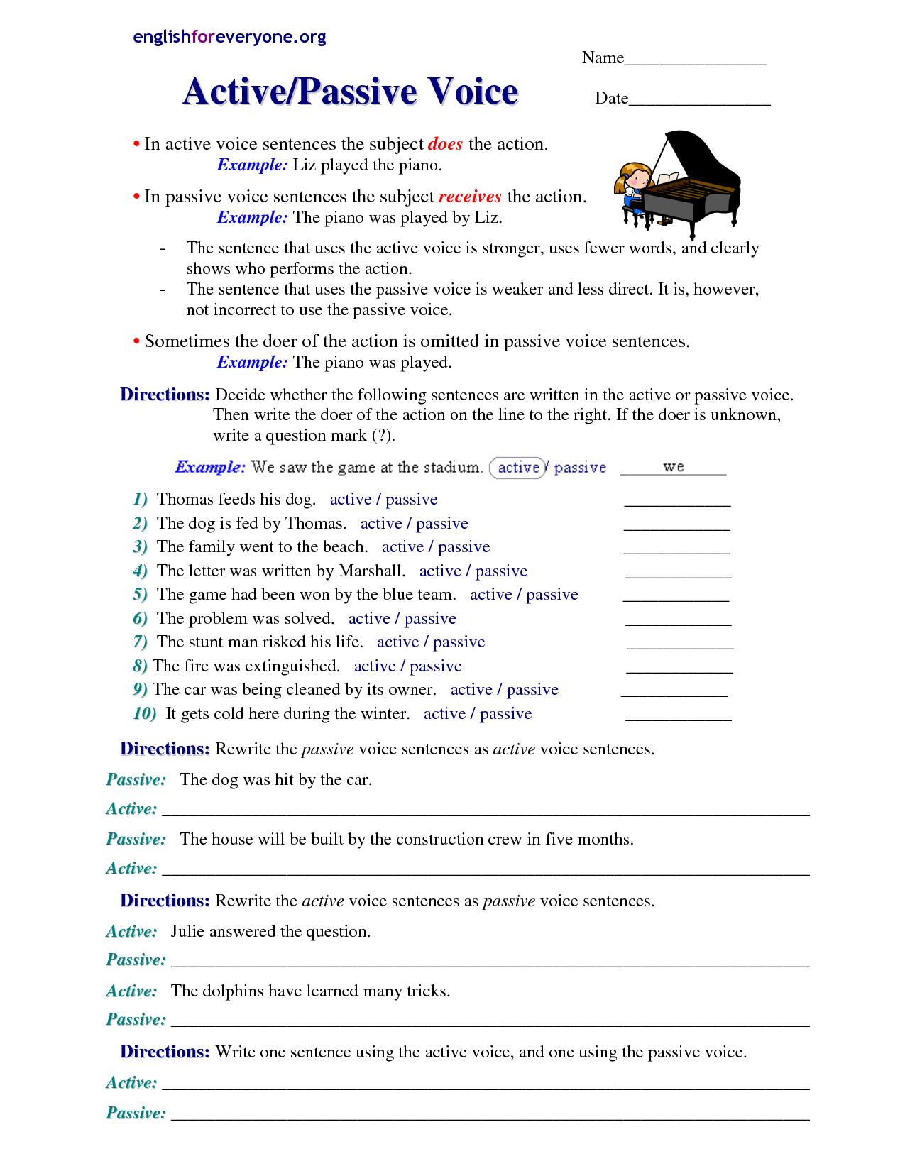 Active Passive Verbs Worksheet